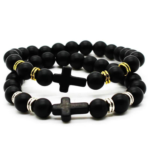 Frosted Matte Stone Beads Cross Bracelet
