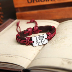 Genuine Leather "I Love Jesus" Bracelet