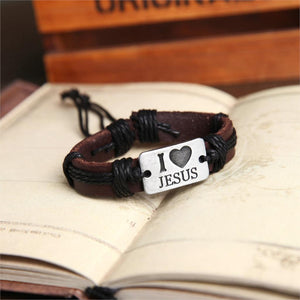 Genuine Leather "I Love Jesus" Bracelet