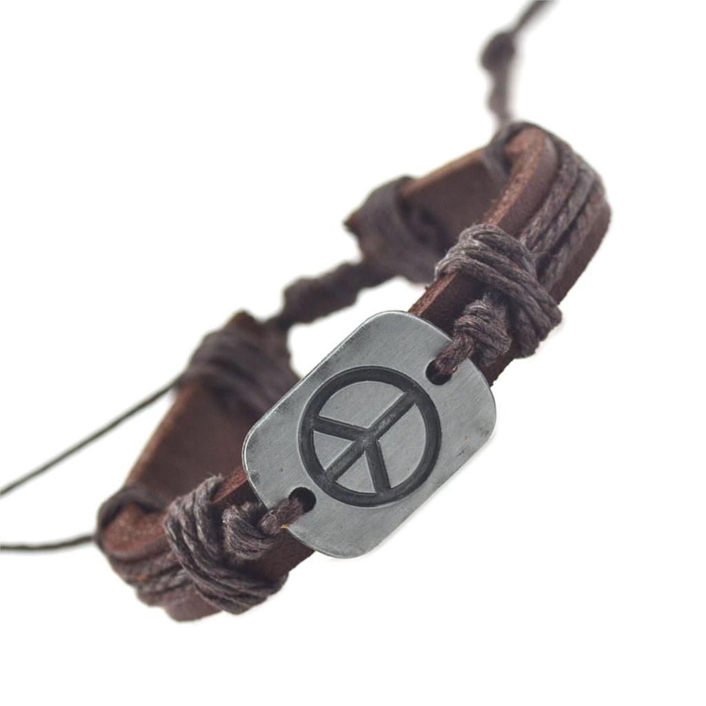 Genuine Leather Peace Bracelet - Alloy Metal