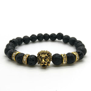 Antique Gold Lion Head Lava Stone Bracelet