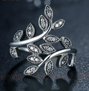 Silver Plated Cubic Zirconia Leaf Ring