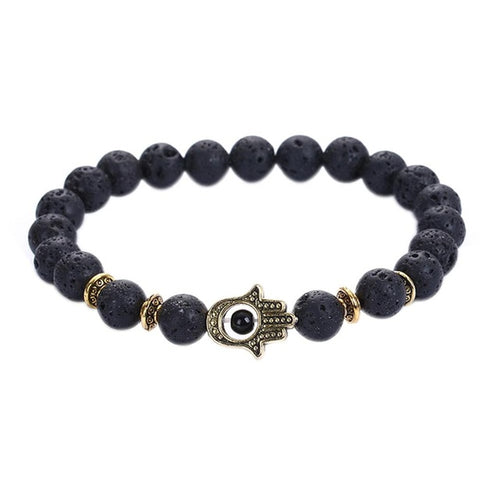 Natural Stone | Lava Stone Hamsa Hand Bracelet