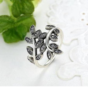 Silver Plated Cubic Zirconia Leaf Ring