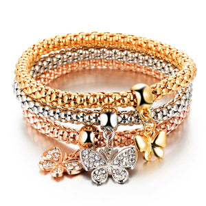 Crystal and Alloy Chain Bracelet (3 Pieces per Set)