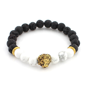 Lava Stone Onyx White Gold Lion Bracelet