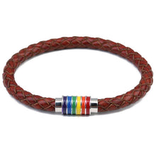 Genuine Braided Leather Bracelet with Stainless Steel Rainbow