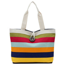 Striped Shoulder Canvas Beach Handbag