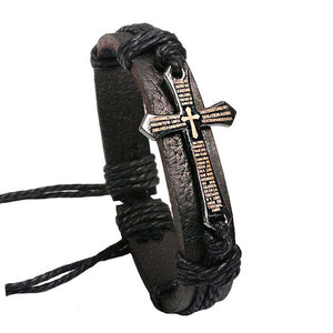 Braid Genuine Leather Cross Bracelet