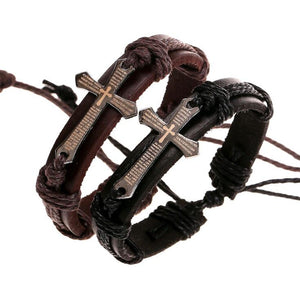Braid Genuine Leather Cross Bracelet