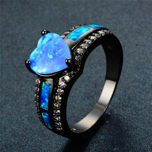 Blue Opal Heart Gemstone Ring