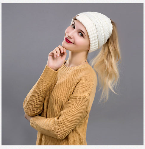 Plush Knitted Ponytail Beanie